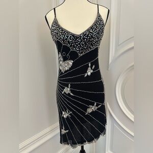 Y2K Black and Silver Butterfly Sequin Mini Asymmetrical Dress (Size Medium)